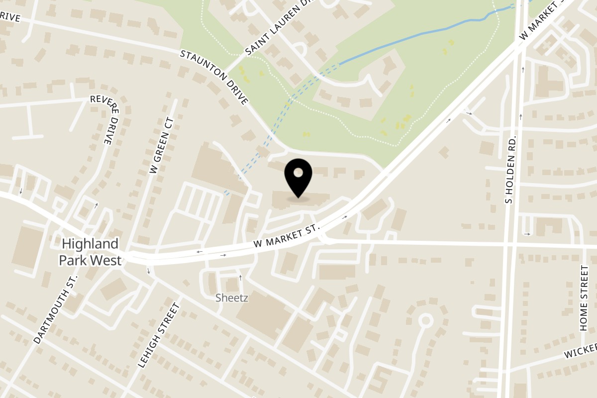 Map showing the location of Nostra Pizza Italian Restaurant on 3900 West Market Street in Greensboro